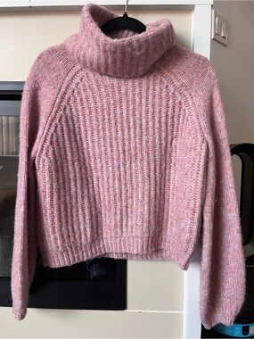 Only Pink Ribbed Turtleneck Sweater